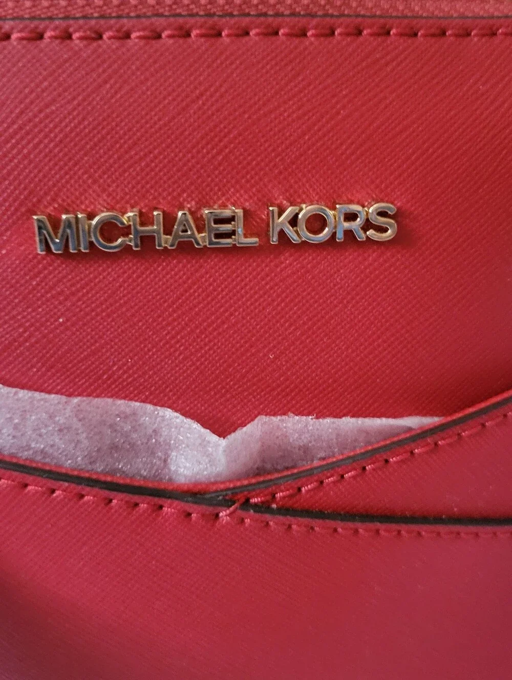 MICHAEL KORS Red Saffiano Dome Satchel with Gold Hardware